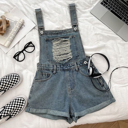 Distressed Denim Jumper Shorts