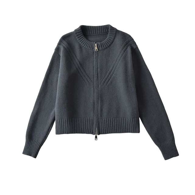 Round Neck Zip Cropped Knit Jacket