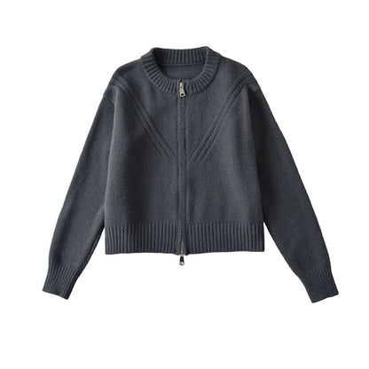 Round Neck Zip Cropped Knit Jacket