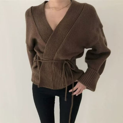 V-Neck Sashed Cardigan