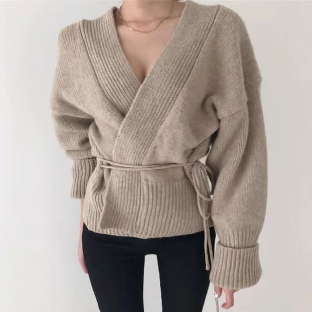 V-Neck Sashed Cardigan