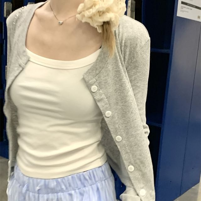 Crew Neck Button Crop Cardigan