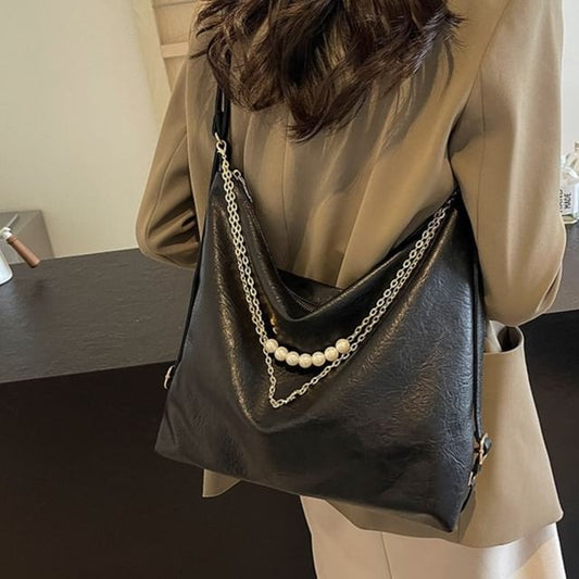 Faux Leather Chained Crossbody Bag