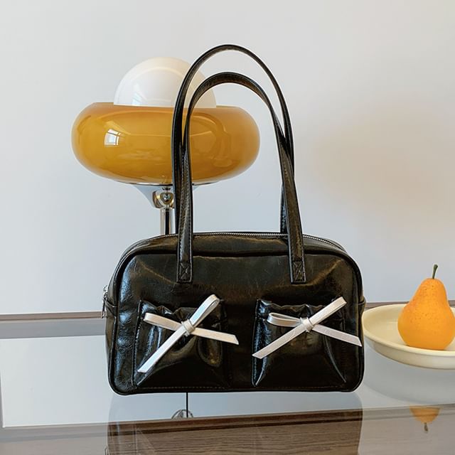 Faux Leather Bow Shoulder Bag