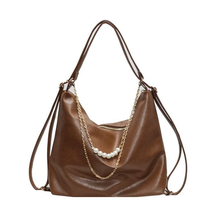 Faux Leather Chained Crossbody Bag