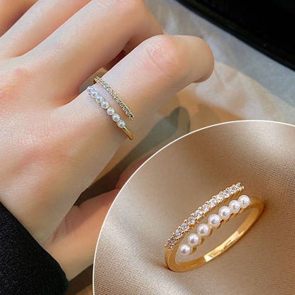 Rhinestone Freshwater Pearl Open Ring