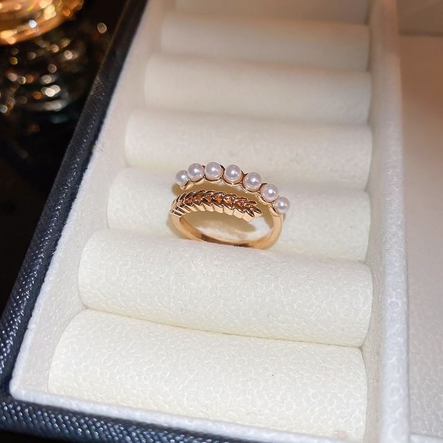 Rhinestone Freshwater Pearl Open Ring