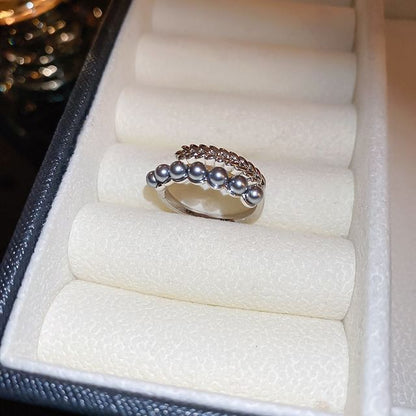 Rhinestone Freshwater Pearl Open Ring