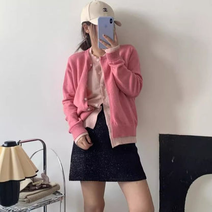 Mock Two Piece Round Neck Cardigan