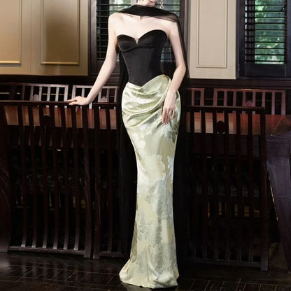 Strapless Floral Print Sheath Maxi Party Dress