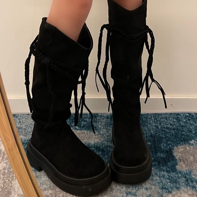 Platform Tassel Knee High Boots