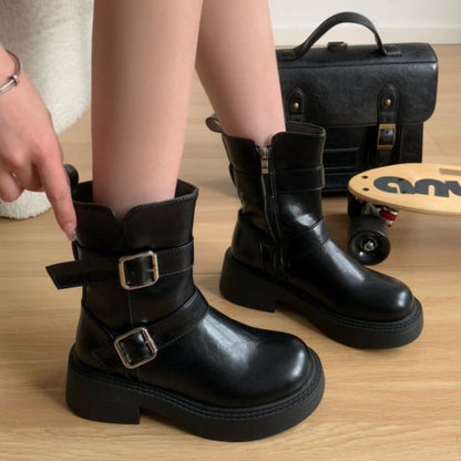 Platform Buckle Short Boots