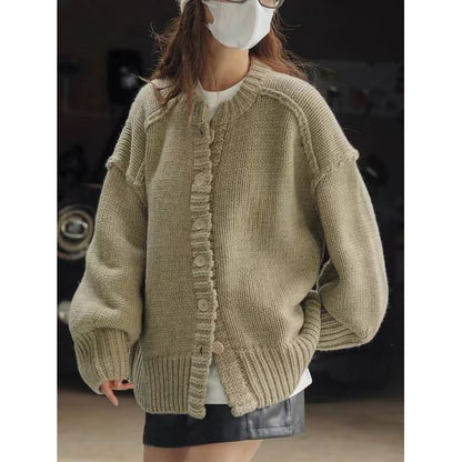 Oversized Stitched Round-Neck Cardigan