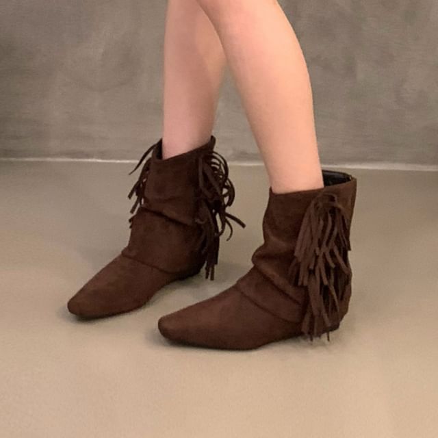 Fringe Pointy Ankle Boots