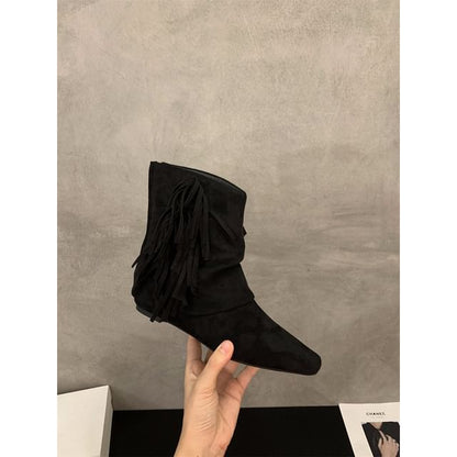 Fringe Pointy Ankle Boots