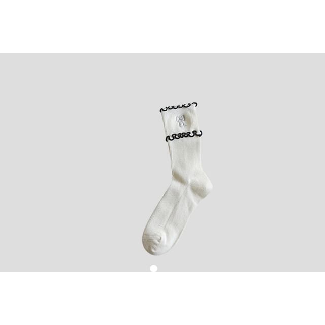 Bow Embroidered Frill Short Socks / Set