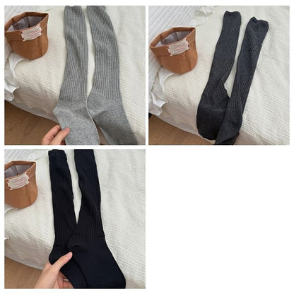 Plain Ribbed Knee High Socks Set