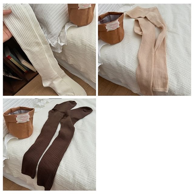 Plain Ribbed Knee High Socks Set