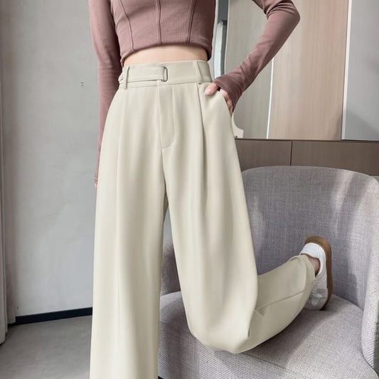 High Rise Plain Wide Leg Suit Pants