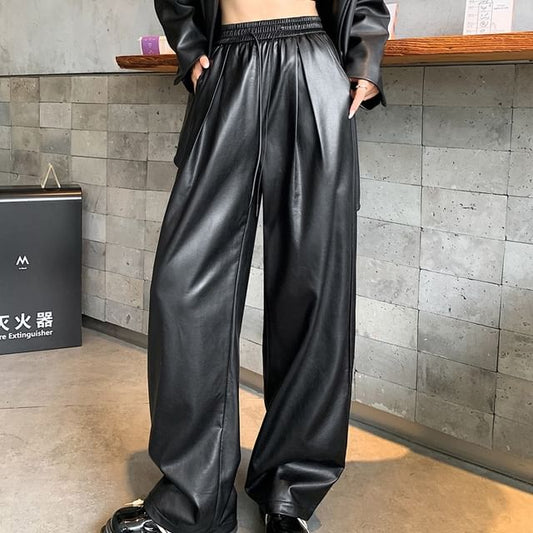 High Waist Faux Leather Wide Leg Pants