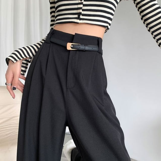 High Waist Plain Wide Leg Slacks