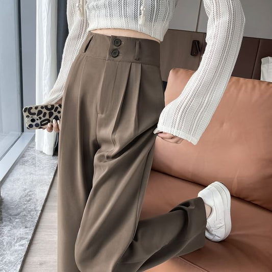 High Waist Plain Wide Leg Suit Pants