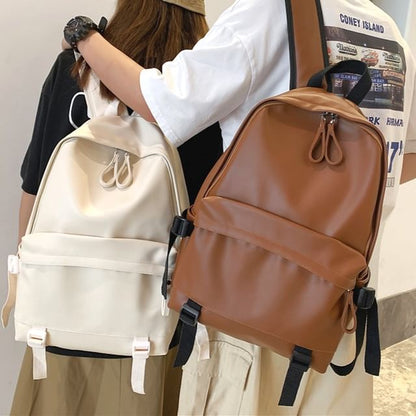 Multi-Pocket Backpack Faux Leather