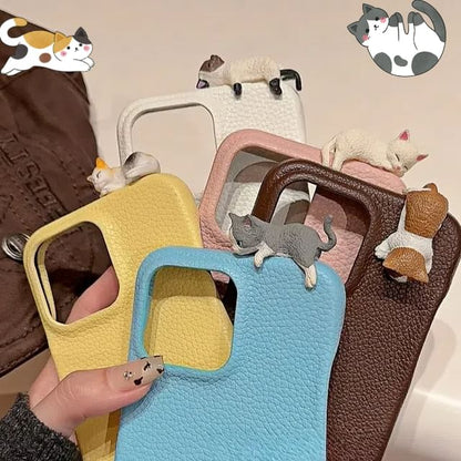 Plain Leather Cat Phone Case - iPhone 16 Pro Max / 16 Pro / 16 / 15 Pro Max / 15 Pro / 15 / 14 Pro Max / 14 Pro / 14 / 13 Pro Max / 13 Pro / 13