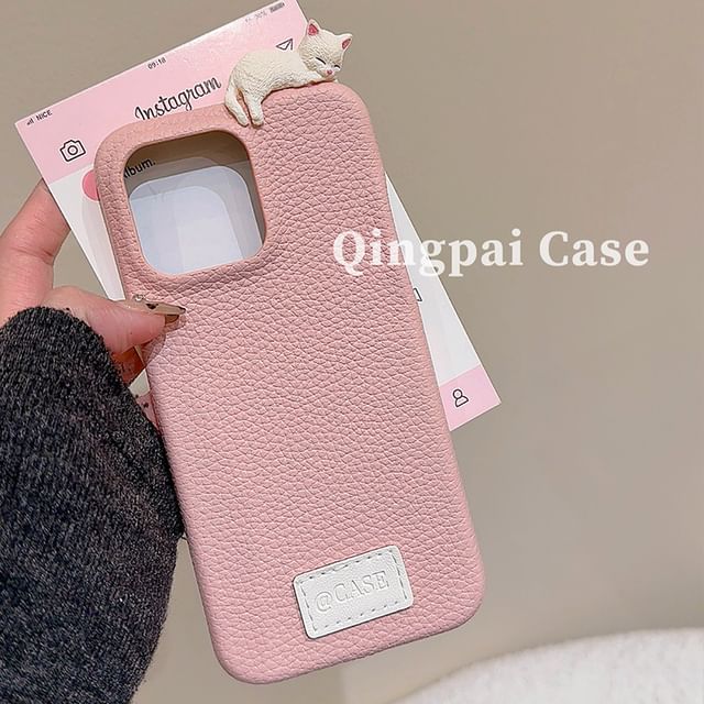 Plain Leather Cat Phone Case - iPhone 16 Pro Max / 16 Pro / 16 / 15 Pro Max / 15 Pro / 15 / 14 Pro Max / 14 Pro / 14 / 13 Pro Max / 13 Pro / 13