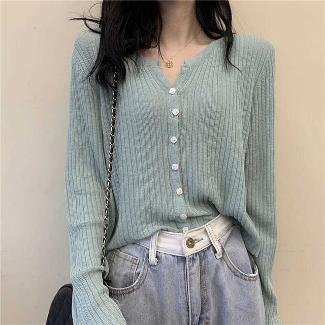 Button-Front Solid Knit Cardigan