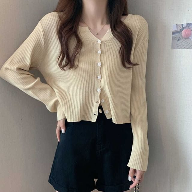 Button-Front Solid Knit Cardigan
