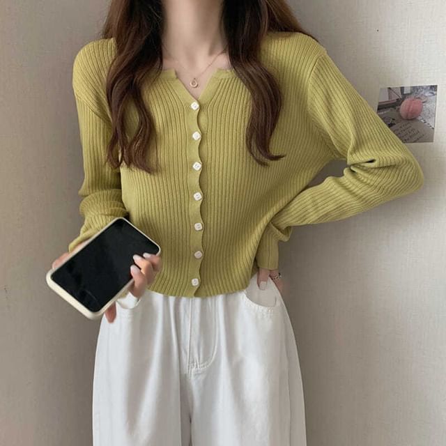 Button-Front Solid Knit Cardigan