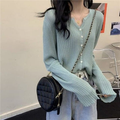 Button-Front Solid Knit Cardigan
