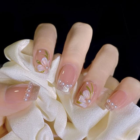 Floral Faux Pearl Press On Nail