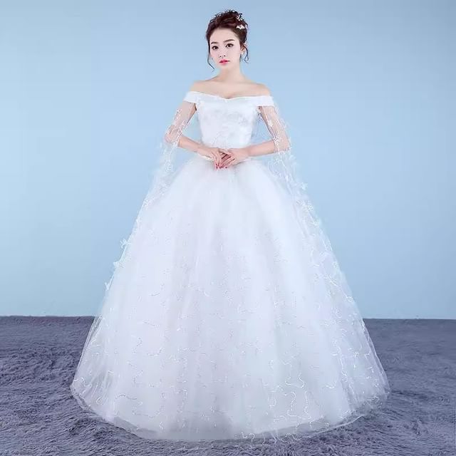 Ball Sequin Off-Shoulder Gown Floral