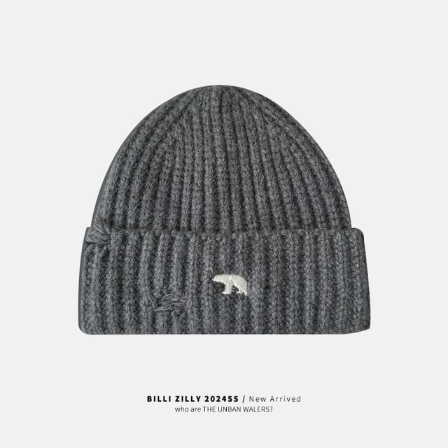 Bear Embroidered Knit Beanie