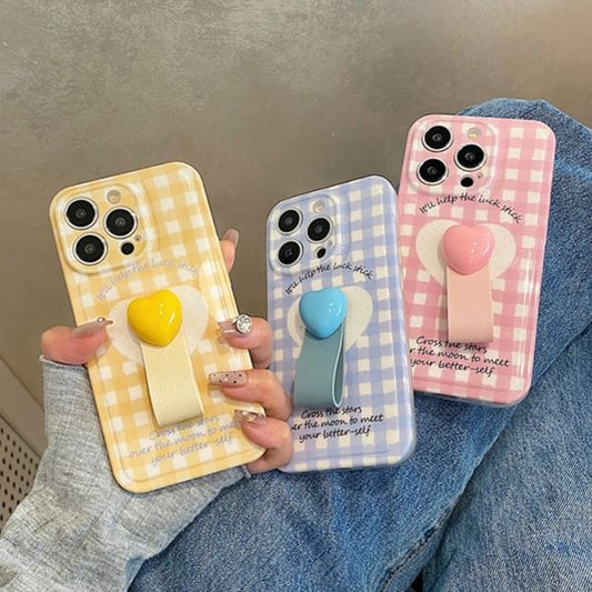 Set Case / Strap Phone Heart Plaid Finger