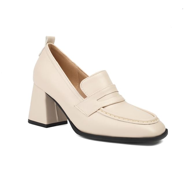 Faux Leather Chunky Heel Penny Loafers