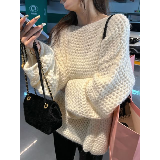 Oversized Crochet-Knit Sweater in 5 Colors