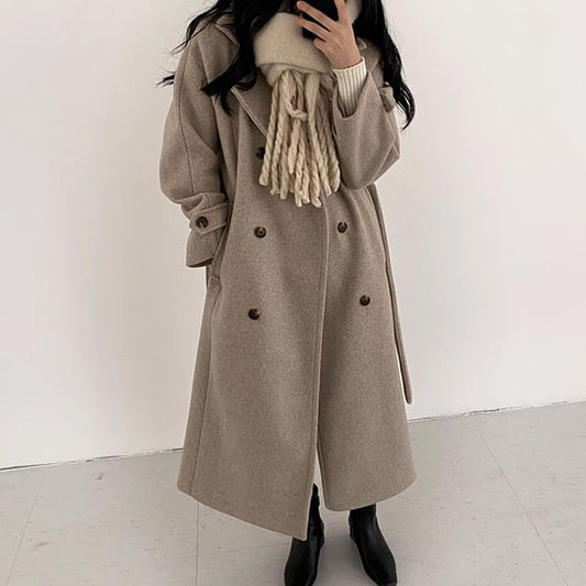 Plain Midi Double-Breasted Coat