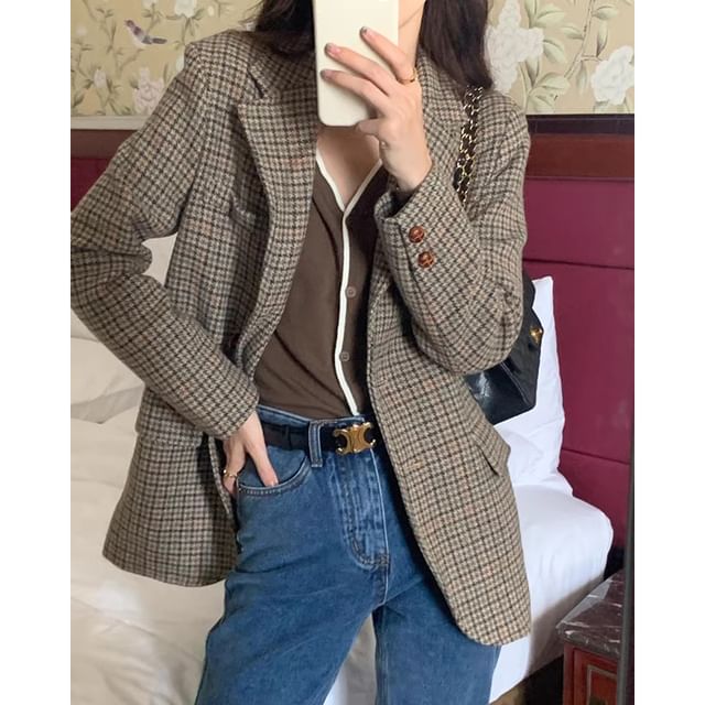 Notch Lapel Plaid Single-Breasted Blazer