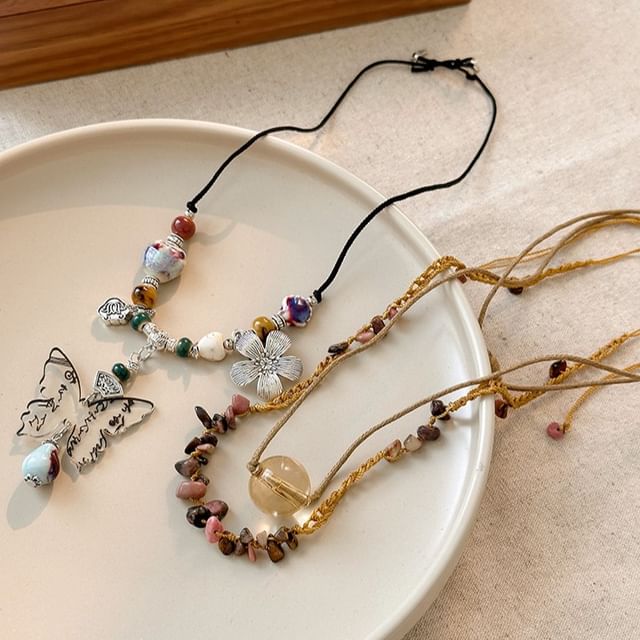 Butterfly Beaded Necklace / Layered Necklace