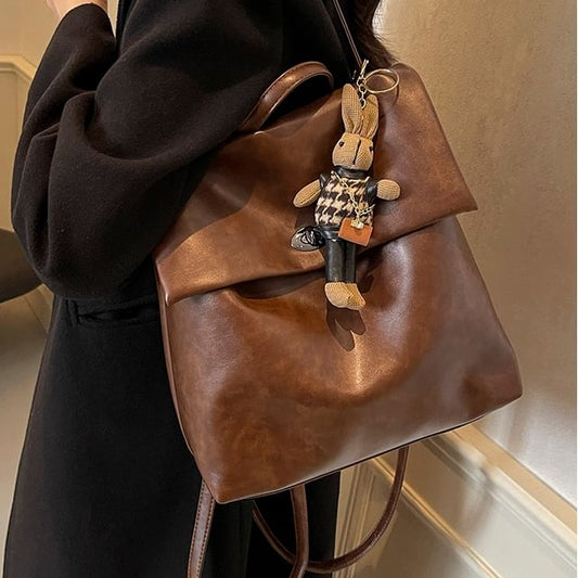 Charm Faux Backpack Leather With Flap