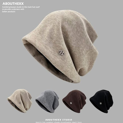 Letter B Metal Plate Slouchy Beanie