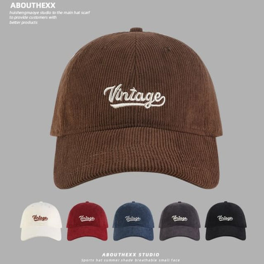 Lettering Embroidered Corduroy Baseball Cap