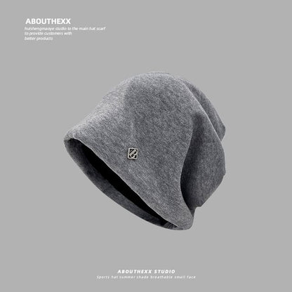 Letter B Metal Plate Slouchy Beanie