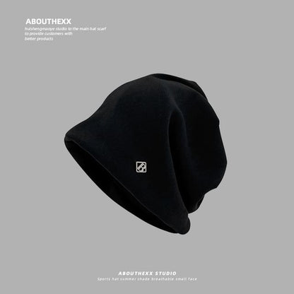 Letter B Metal Plate Slouchy Beanie