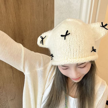 Animal Ear Bow Knit Beanie