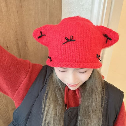 Animal Ear Bow Knit Beanie