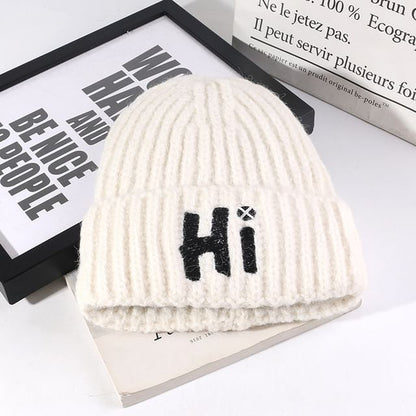 Lettering Embroidered Knit Beanie